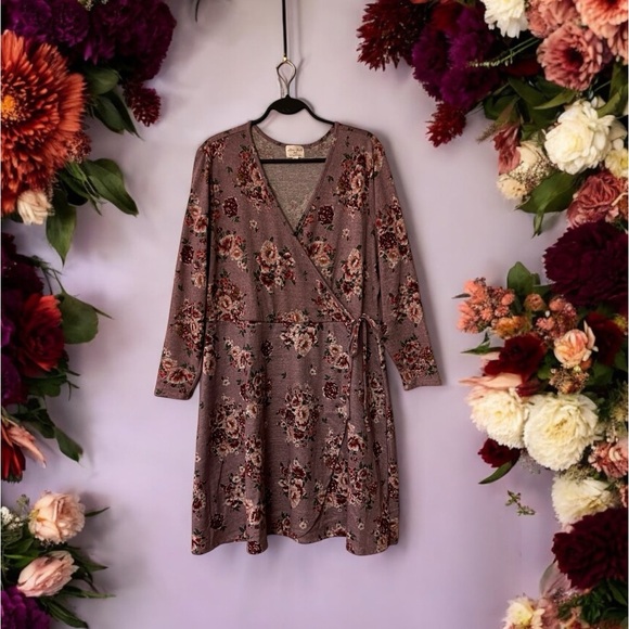 Ultra Flirt Plus Heather Light Purple Floral Print Knit Dress - Picture 4 of 16